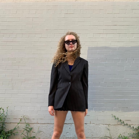 BLACK PINSTRIPE BLAZER - Picture 2 of 3